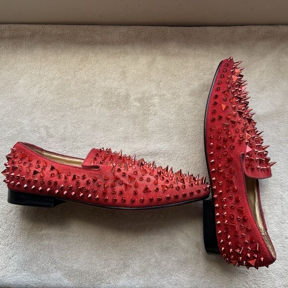 Ferucci Red Spike Rivet Flat Slip On Loafers Men 13 Art To Wear Slipper Bling - Picture 15 of 15